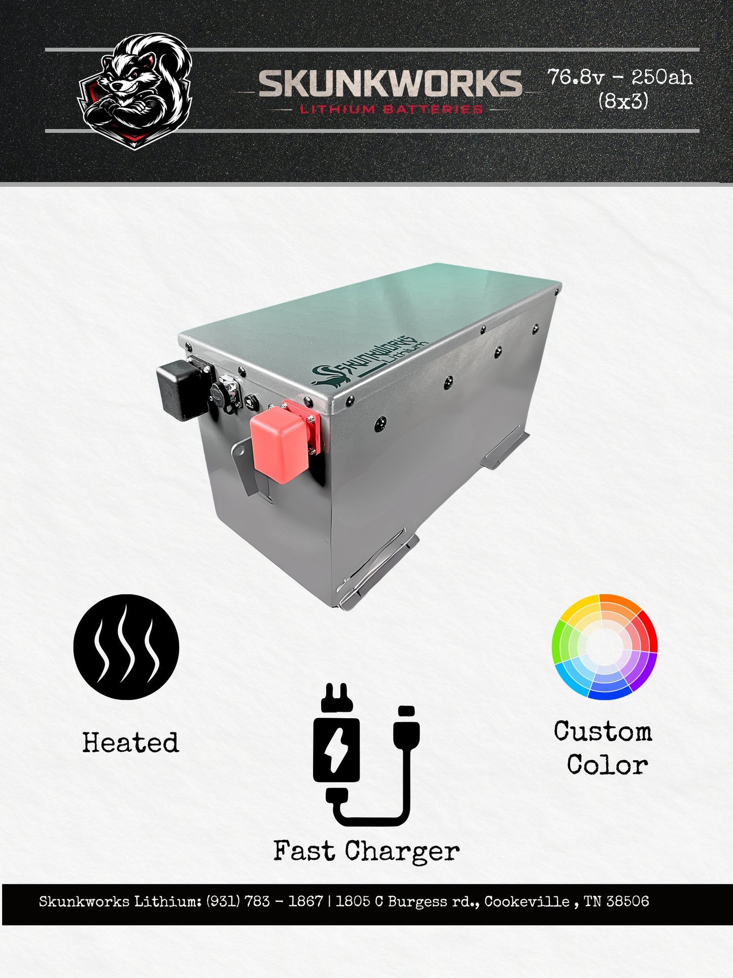 Skunkworks Lithium 76.8v - 105ah (6x4) Golf Cart Battery & Installation Kit