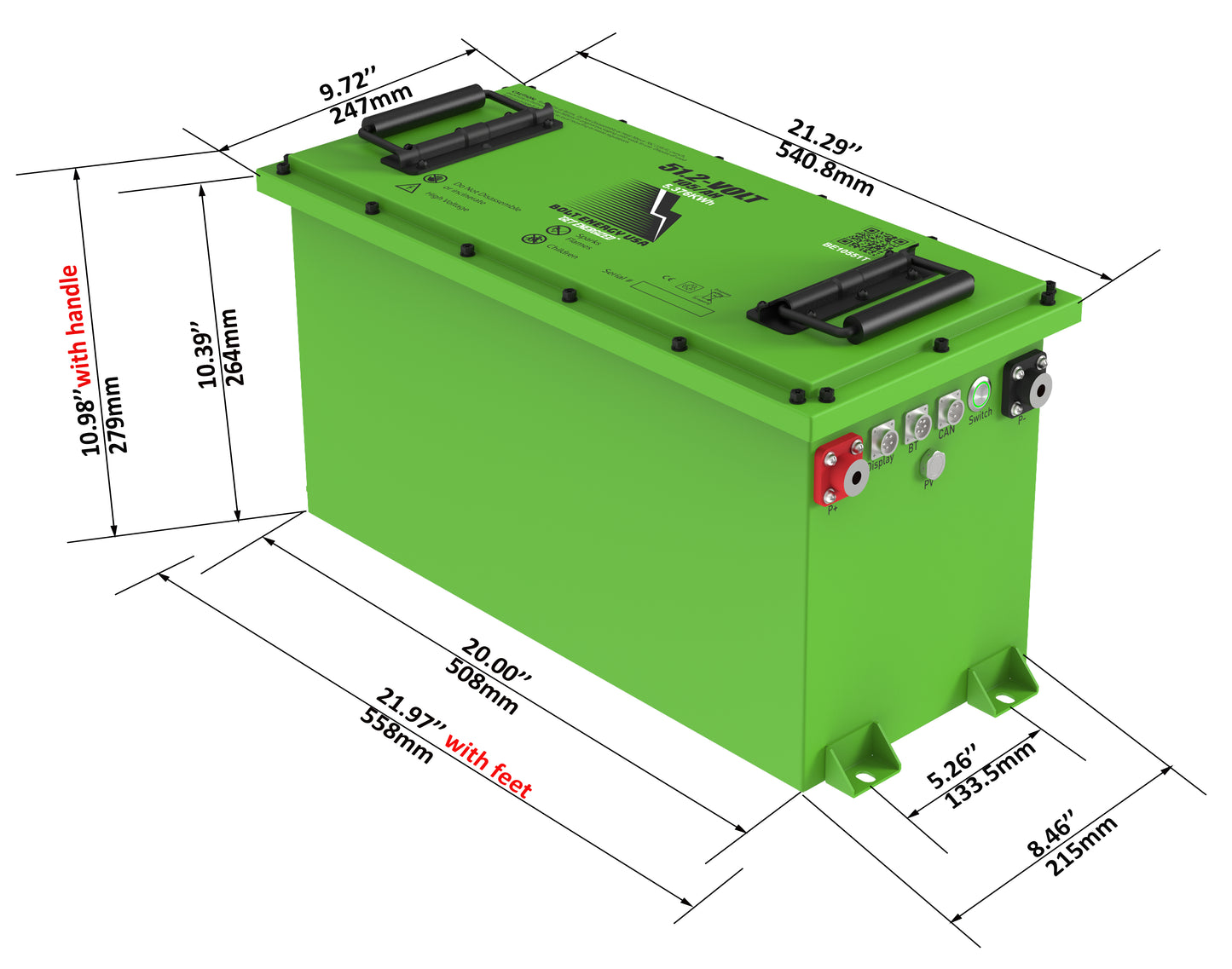 Bolt Energy USA 51.2v – 105Ah THIN Lithium Golf Cart Battery + Standard Installation Kit