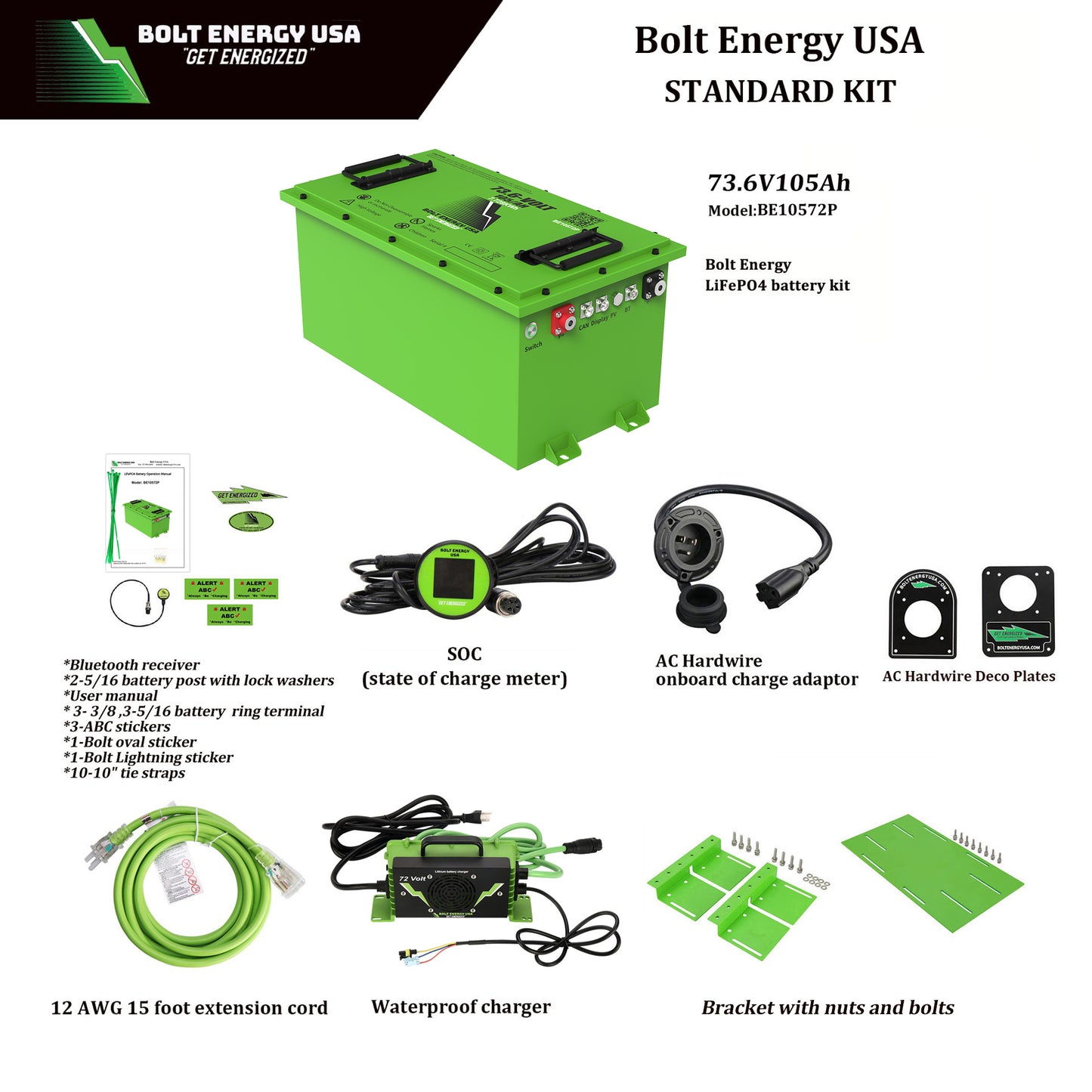 Bolt Energy USA 73.6v - 105ah POWER Battery + Standard Installation Kit