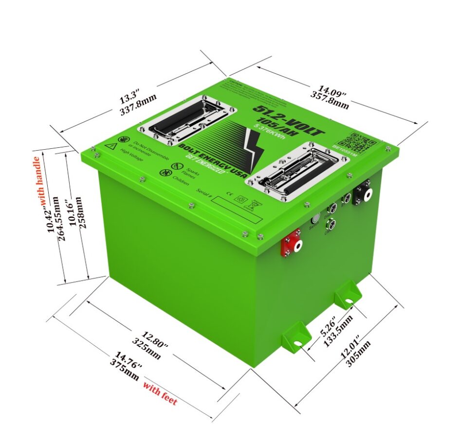 Bolt Energy USA 51.2v – 105Ah MINI Lithium Golf Cart Battery + Standard Installation Kit