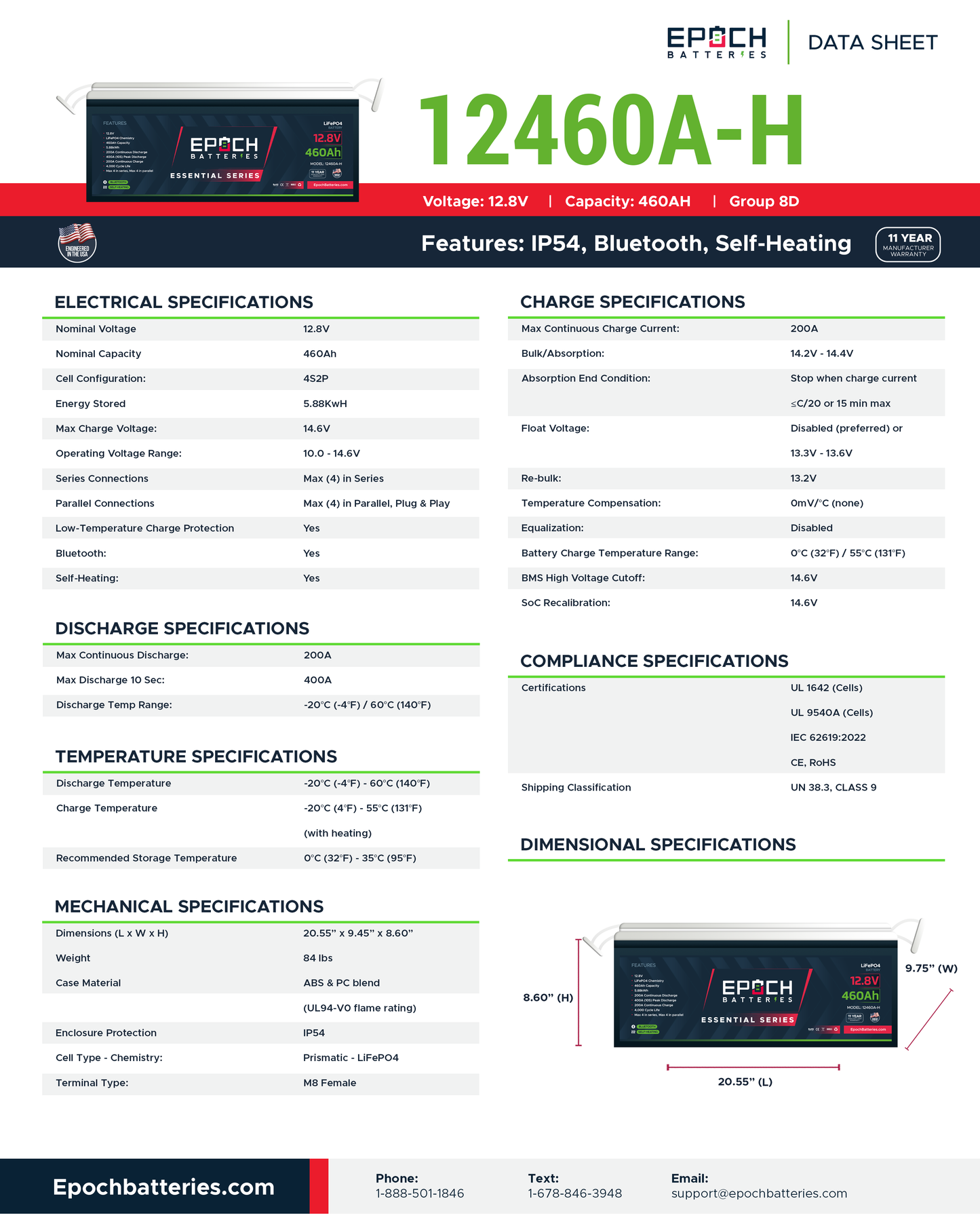 Epoch Batteries 12v - 460ah ESSENTIAL SERIES Deep Cycle Lithium Battery