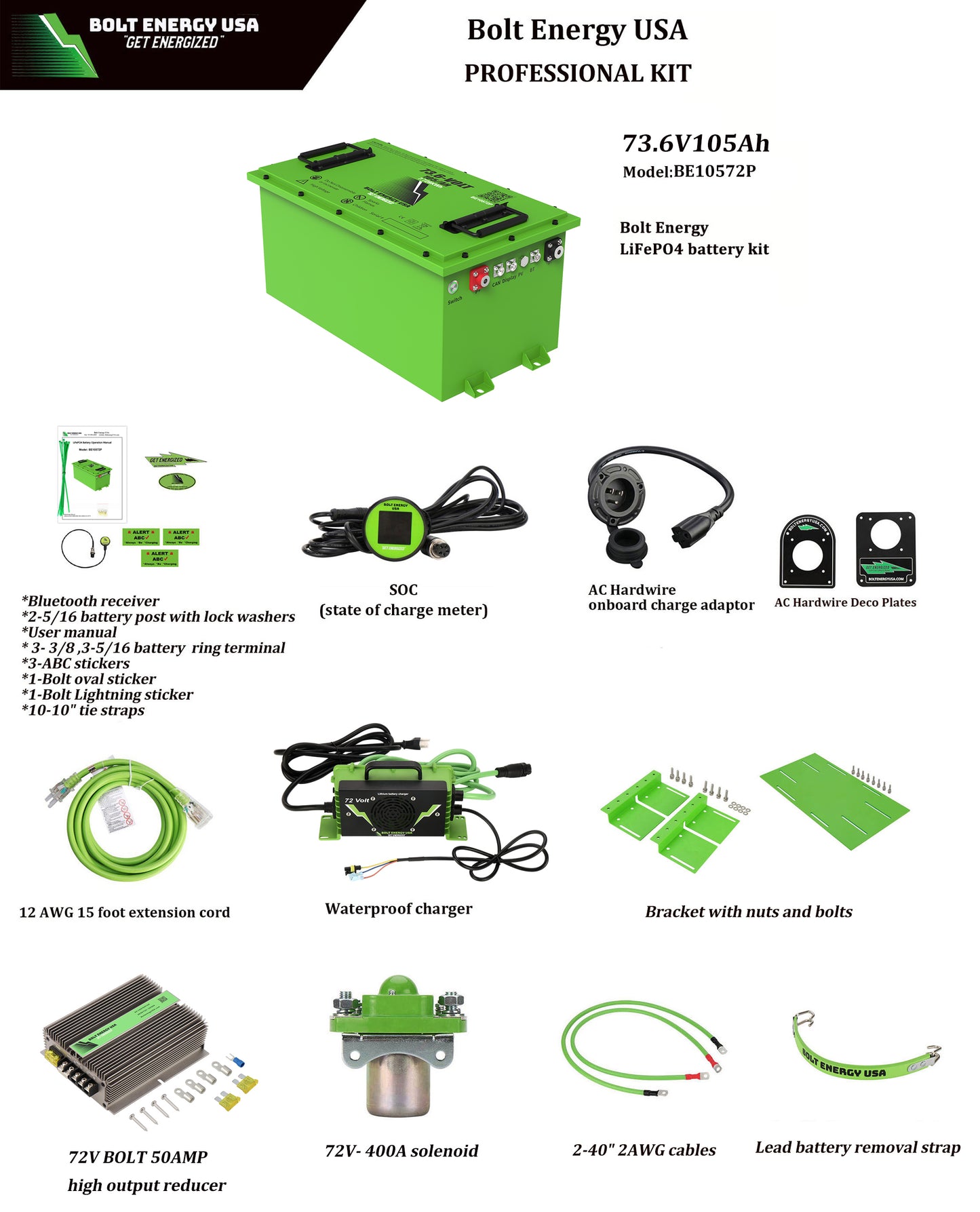 Bolt Energy 72V 105Ah Lithium Golf Cart Battery Install Kit