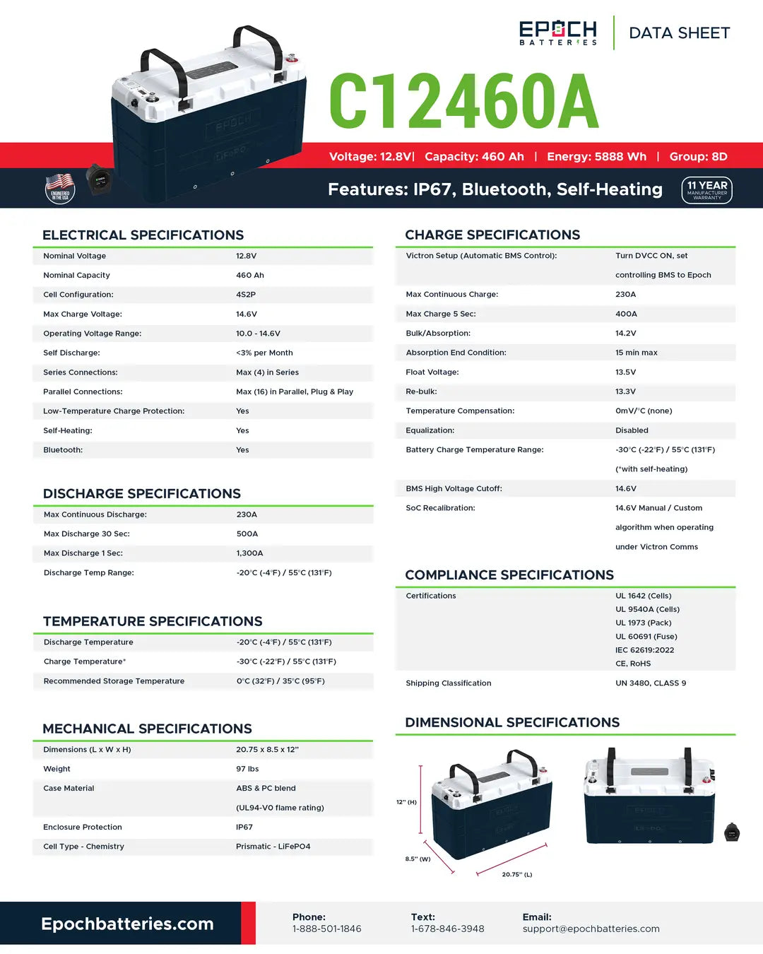 Epoch Batteries 12v - 460ah V2 ELITE Marine / RV / Solar Lithium Battery