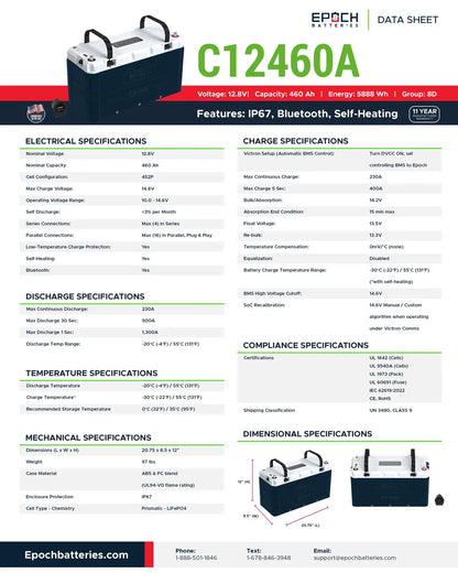 Epoch Batteries 12v - 460ah V2 ELITE Marine / RV / Solar Lithium Battery