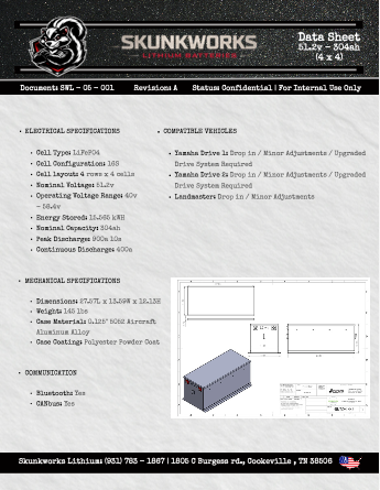 Skunkworks Lithium 51.2v - 304ah Lithium Golf Cart Battery & Installation Kit