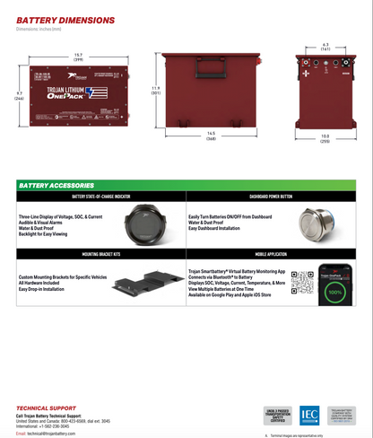 Trojan Battery Co 36v 105ah Lithium Golf Cart Battery and Kit