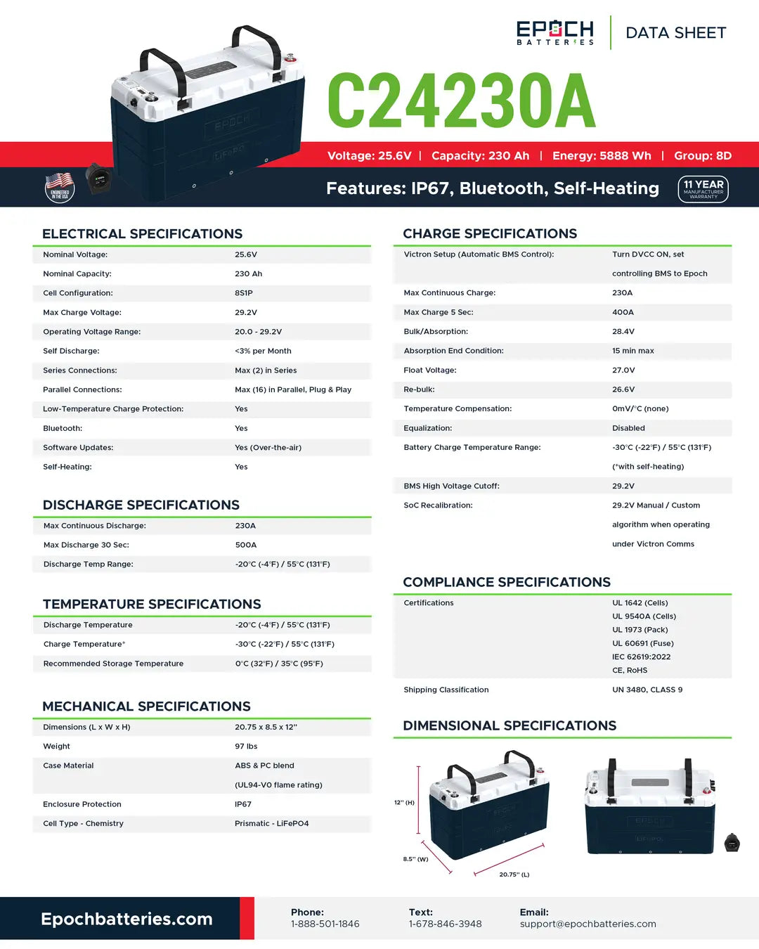 Epoch Batteries 24v - 230ah V2 ELITE Marine / RV / Solar Lithium Battery