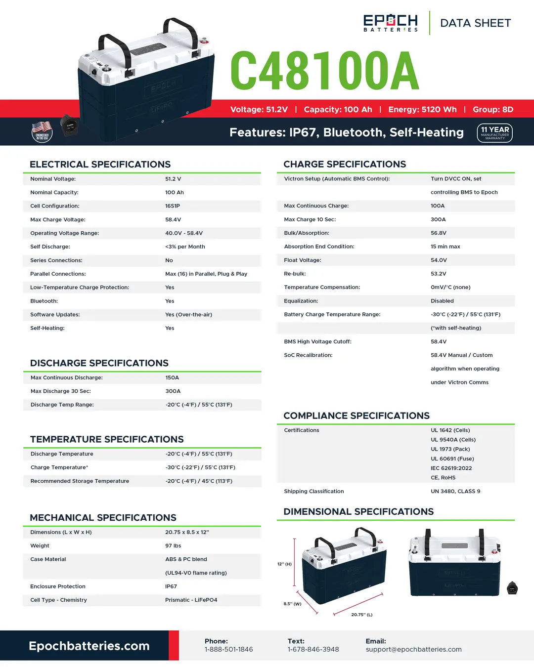 Epoch Batteries 48v - 100ah V2 ELITE Series Marine / RV / Solar Lithium Battery
