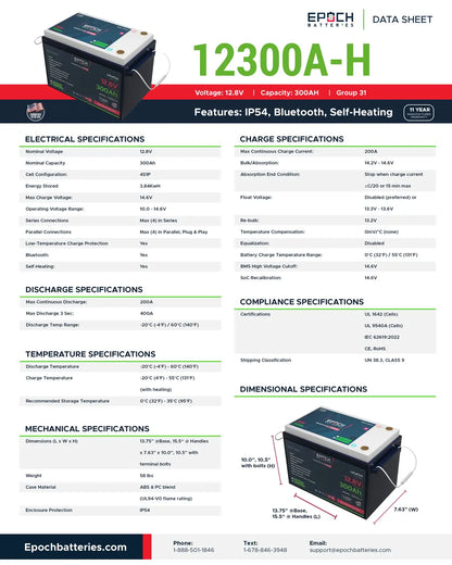 Epoch Batteries 12v - 300ah ESSENTIAL SERIES Deep Cycle Lithium Battery